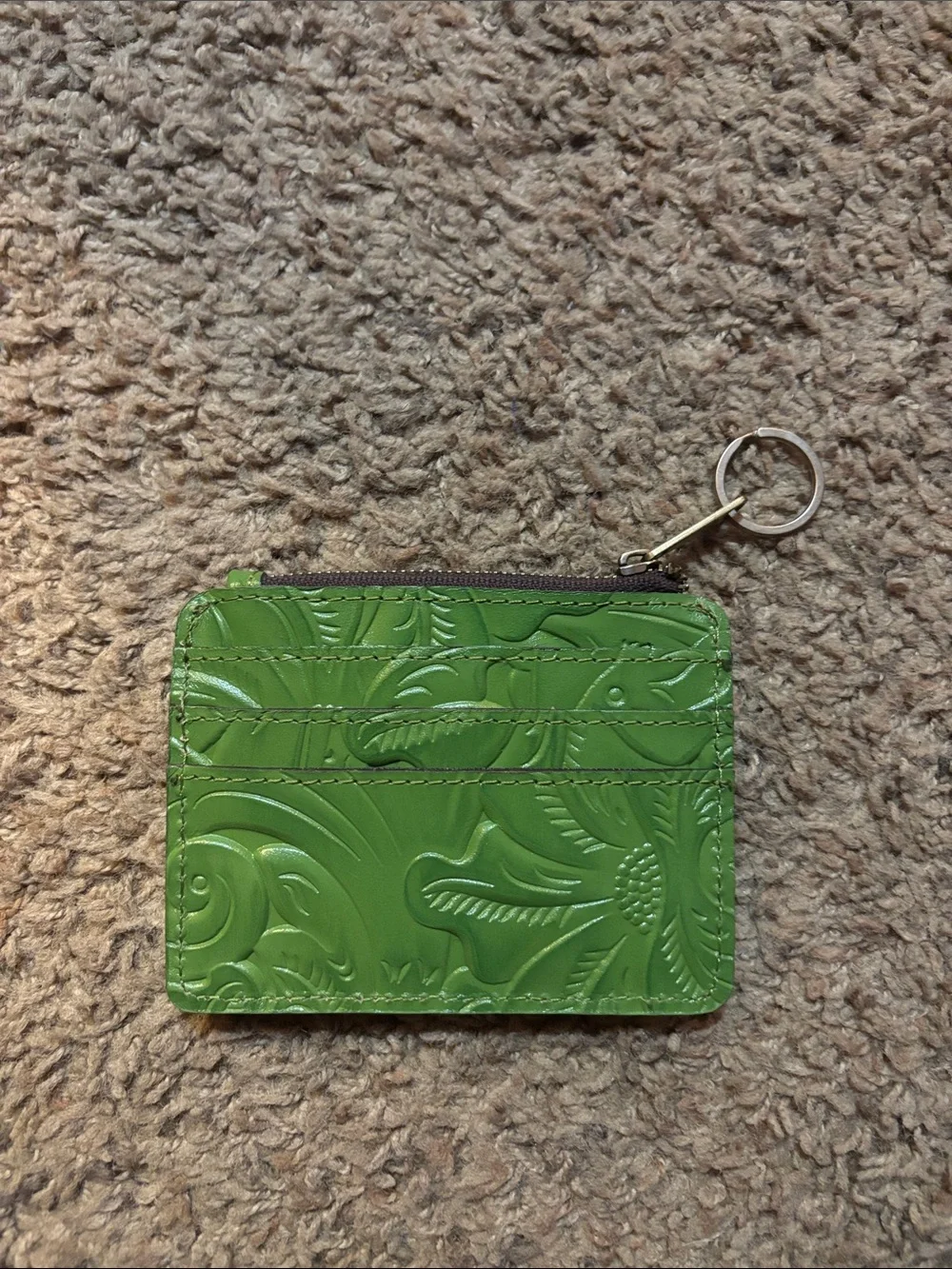 Patricia Nash Green Embossed Leather Key & Card Holder